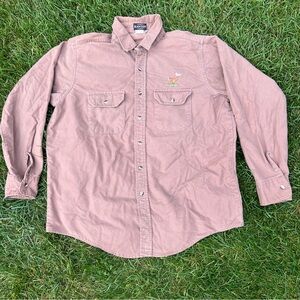 Black Duck Mens Large Brown Flannel Shirt Deer Embroidered Hunting Outdoor